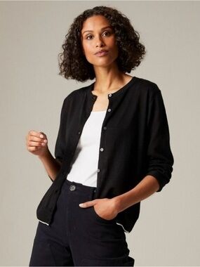 Hudson North 100% Merino Wool Blk Preppy Cardigan Sz M Long Sleeve Quiet Luxury